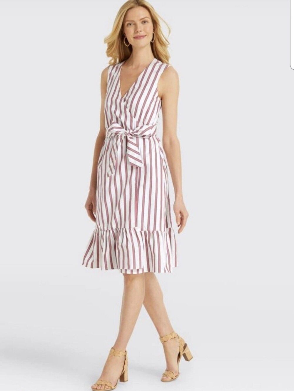 Draper James White Red Stripe Faux Wrap Tank Dress Size 0
